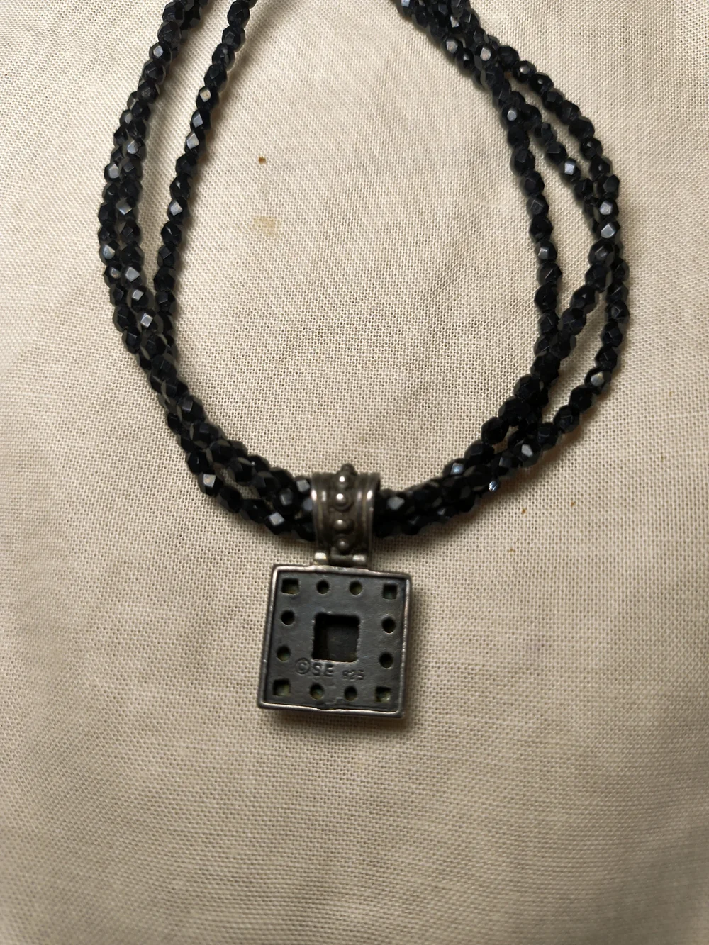 Vintage Black Onyx & Turquoise Sterling Silver Pendant Necklace